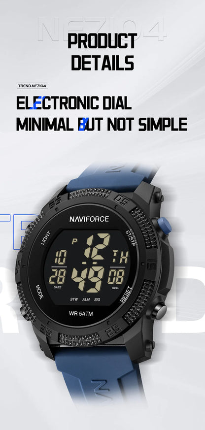 Naviforce 7104 Men Fashion Outdoor Watch Electronic LCD Digital Casual Watch