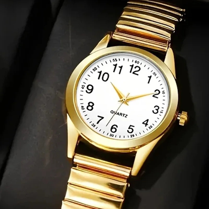 1/2PCS Couple Quartz Watch Fashion Creative Arabic Numerals Round Dial Elastic Band Elegant Couple Wristwatch Gift for Lovers