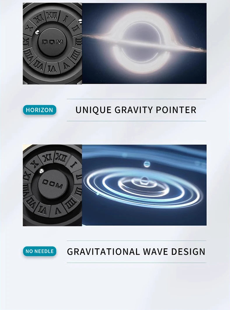 DOM 1345 Fashion New Personalized Floating Magnetic Pointer Free Ball Bearing Creative Waterproof Quartz Watch for Men Clock