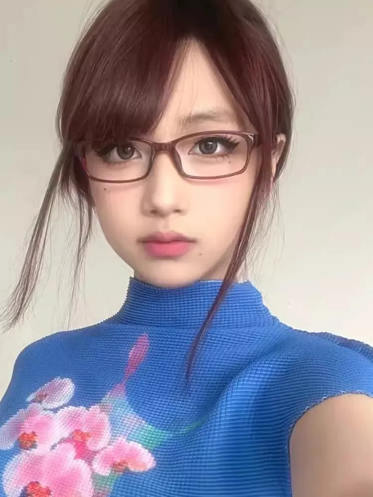 New Retro Blue Green Oval Small Frame Glasses Frame Women's Anti Blue Light Glasses Fashion Y2K Square Eyeglasses Frame