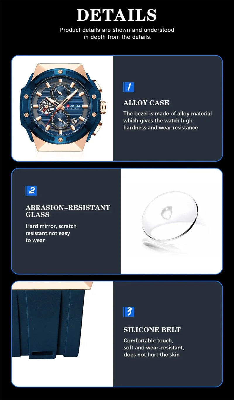 Curren 8462 Top Brand Luxury Men Watch Silicone Sports Quartz Mens Watches