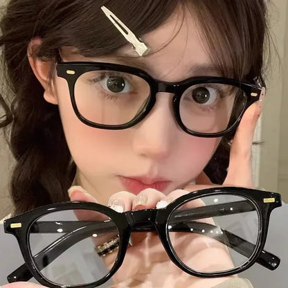 Vintage Rivet Round Frame Glasses Women Black White Leopard Eyewear Trend Brand Reading Computer Y2K Anti Blue Light Eyeglasses