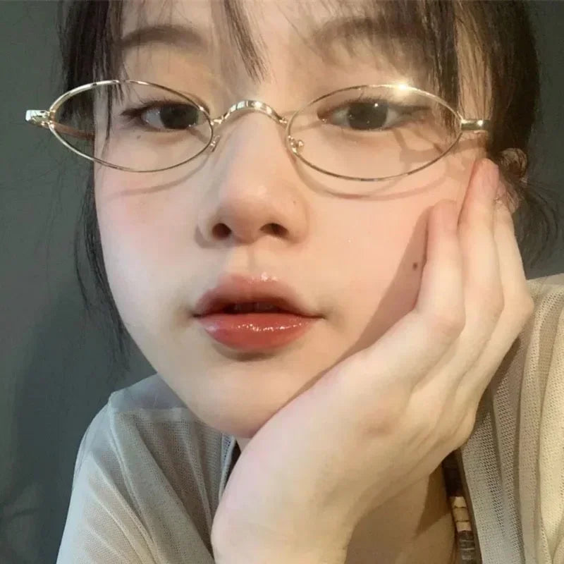 Japanese Harajuku Small Metal Oval Glasses Frame for Women No Makeup Fashion Anti-blue Glasses Men Fashion Anime Cosplay Props