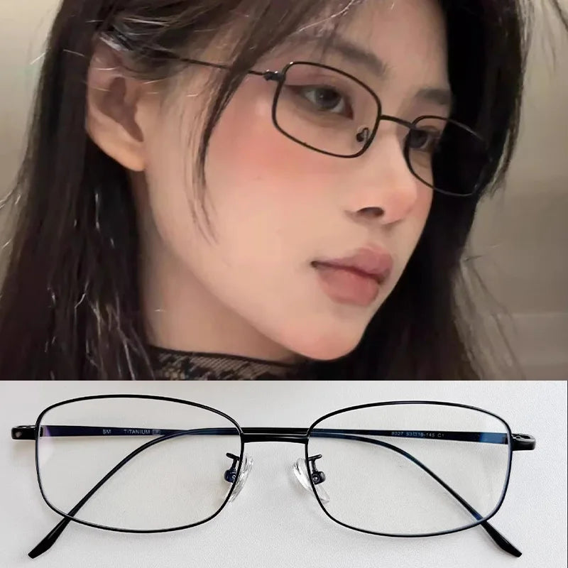 Y2K Vintage Black Silver Metal Eyeglasses Fashion Clear Reading Glasses