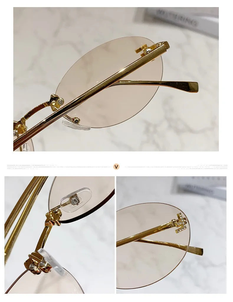 Elegant Diamond Oval Sunglasses Male Letter "F" Rimless Sunglasses  car sunglasses 90902