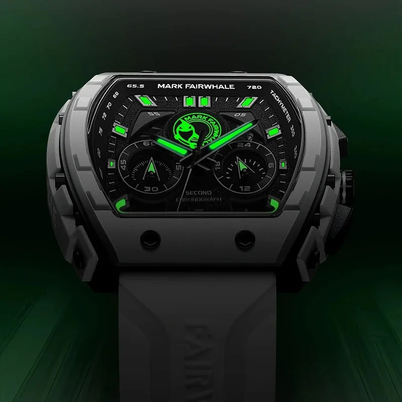 Mark Fairwhale 5670 Men's Top Design Quartz Tonneau Multifunction Chronograph Waterproof Silicone  Sports Quartz Watch for Men