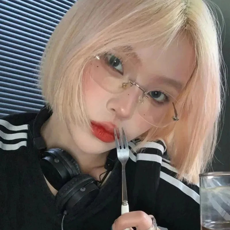 New Transparent Square Rimless Eyeglasses Blue Light Blocking Glasses Fashion Frameless for Women Men Silver Computer Glasses