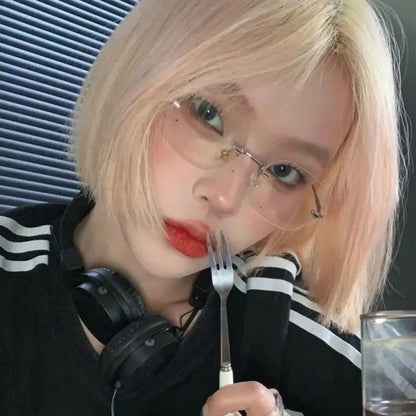 New Transparent Square Rimless Eyeglasses Blue Light Blocking Glasses Fashion Frameless for Women Men Silver Computer Glasses