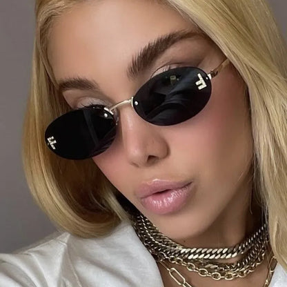 Elegant Diamond Oval Sunglasses Male Letter "F" Rimless Sunglasses  car sunglasses 90902