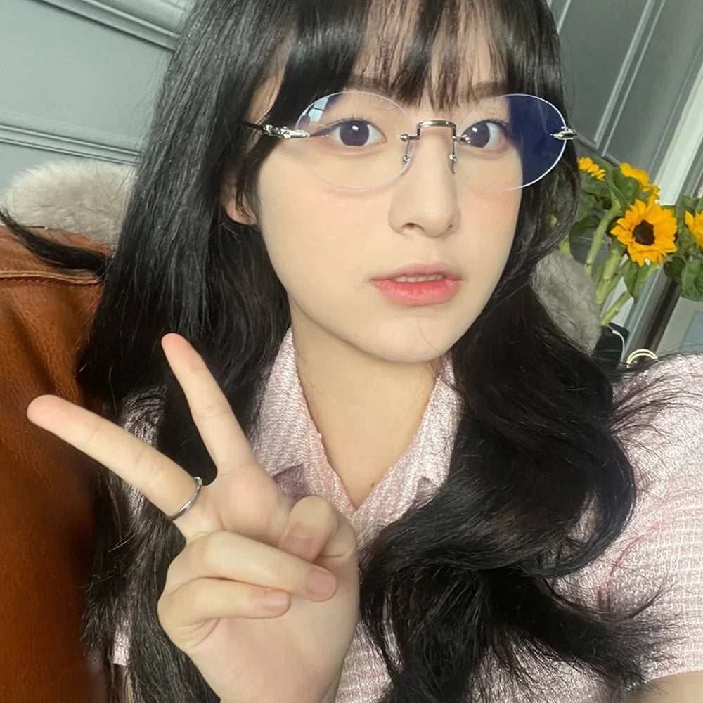 New Trendy Anti-blue Light Vintage Frameless Square Eyeglasses for Women Girls Blue Light Blocking Glasses Eyewear Accessories