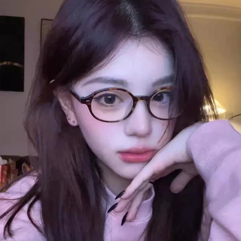 Y2K Retro Leopard Small Oval Frame Glasses Women Spice Girl Cool Eyewear New Black Reading Computer Anti Blue Light Eyeglasses