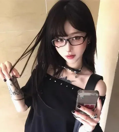 Harajuku Black Small Square No Lenses Teardrop Eyeglasses Japanese Anime