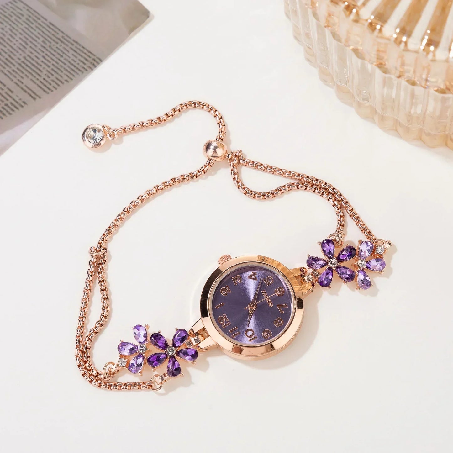 Reloj Mujer Women Watch Fashion Light Luxury Bracelet Quartz Watches for Women Exquisite Violet Crystal Ladies Watches Gifts