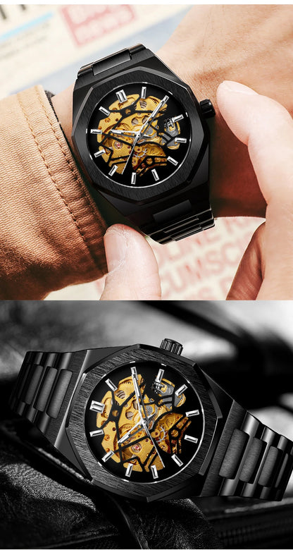 Forsining 344D  Luxury  Hollow Automatic Mechanical Watch Men Luminous Foreign Trade Cross-border Tide Waterproof Watches