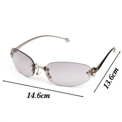 2026 Fashion Rimless Sunglass for Women Men Vintage Star Shaped Small Oval Frameless Y2K Blue Light Blocking Glasses Daily Wear