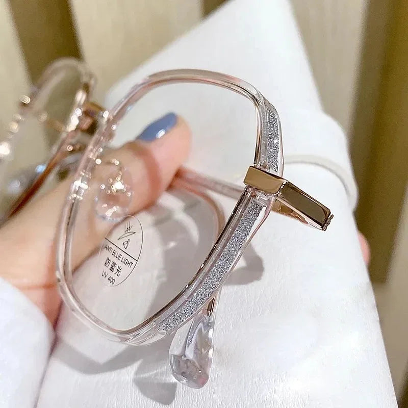 Anti Blue Light Reading Glasses Women Fashion Glitter Anti Blue Light Presbyopic Eyeglasses Frame Oversize Metal Eyewear óculos