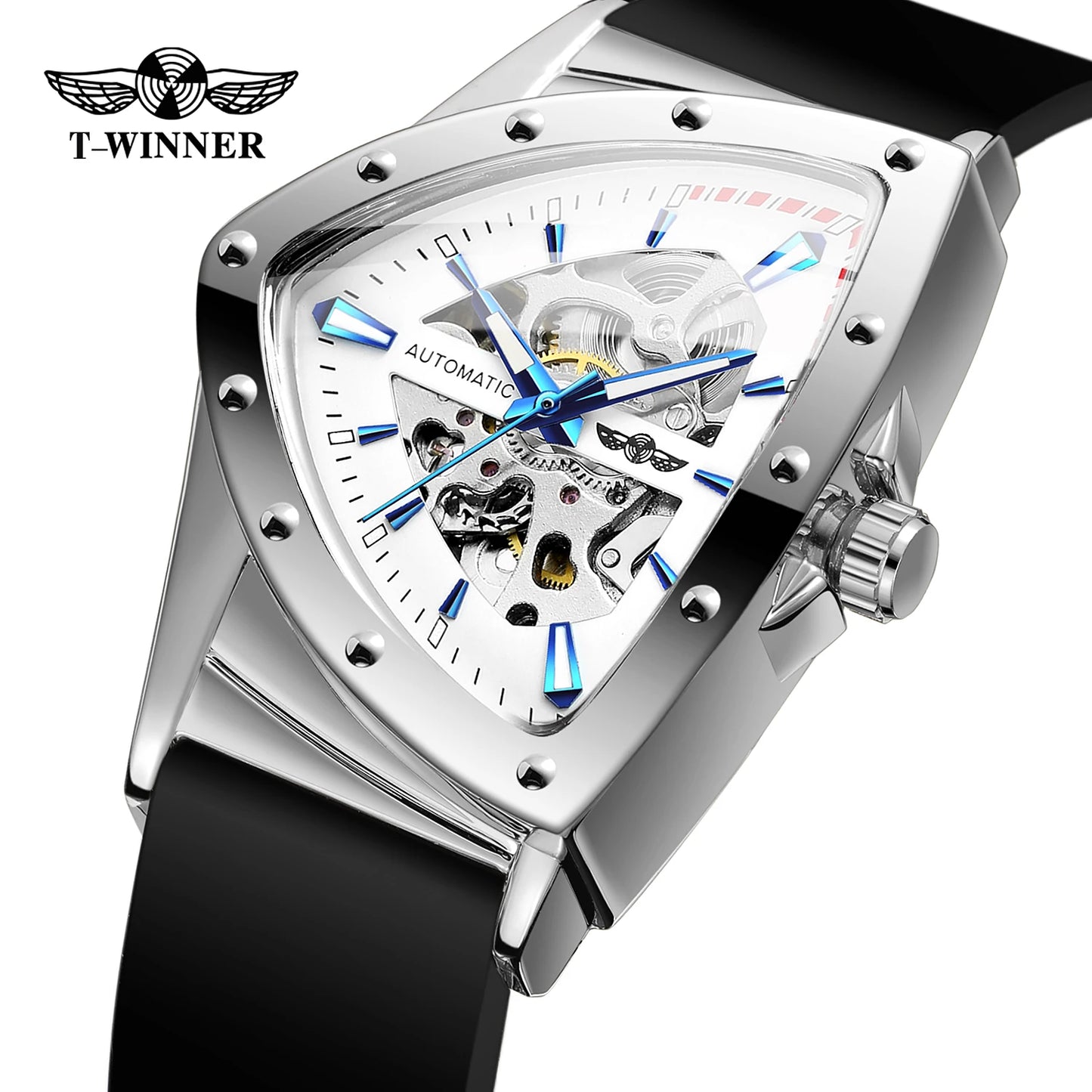Winner 395R Silicone Sport Men's Luminous Watches Skeleton Automatic Mechanical Watch