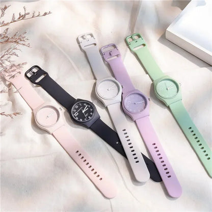 Candy Colors Silicone Strap Quartz Wristwatch Student Watch INS Korean Fashion Trendy Ladies Wristwatch Simple Versatile Clock