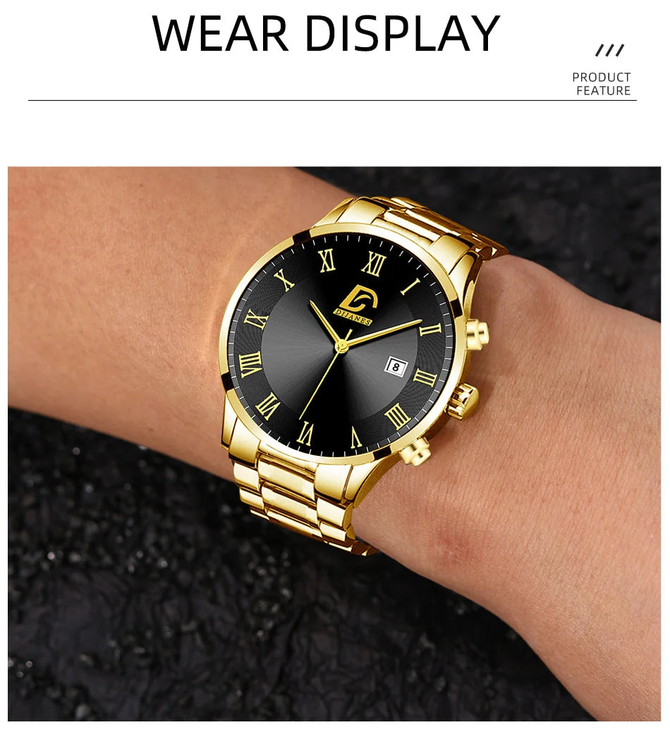 Fashion Mens Gold Watches Luxury Minimalist Quartz Wrist Watch