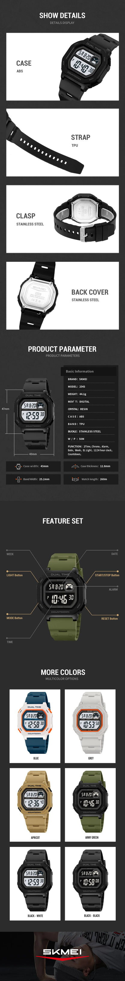 SKMEI 2543 Original Light Display Digital Watch Chronograph Men's Watches