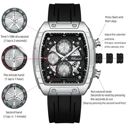 CHENXI 941 Sport Multifunction Military Men Silicone Quartz Wristwatch