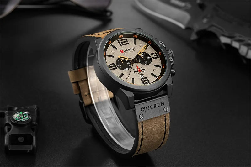CURREN 8314 Men Quartz Watch Waterproof Chronograph Business Leather Belt Retro Watch For Men Watches Student Wristwatch Sports