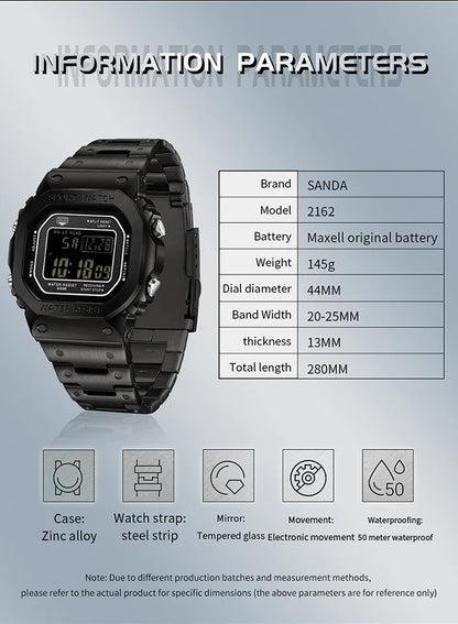 SANDA 2162 Men Electronic Watch Multifunctional Wristwatch