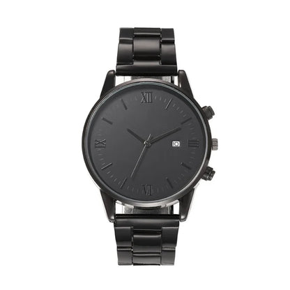 4PCS Fashion Men Business Watches Black Steel Band Male's Calendar Quartz Watch Relogio Masculino Jewelry Set（Without Box）