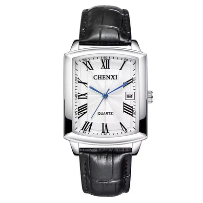 CHENXI 079A Couple's Watches Simple Square Business Clock Black Leather Strap Wristwatch for Men and Women