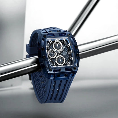 Naviforce 7105 Casual New Chronograph Mul-tifunction Watches Sports Silicone Man Transparent Case Wristwatch