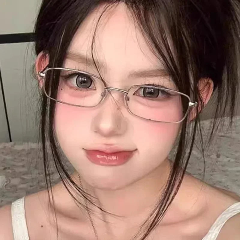 Y2K Vintage Black Silver Metal Eyeglasses Fashion Clear Reading Glasses