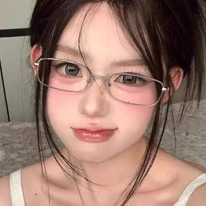 Y2K Vintage Black Silver Metal Eyeglasses Fashion Clear Reading Glasses