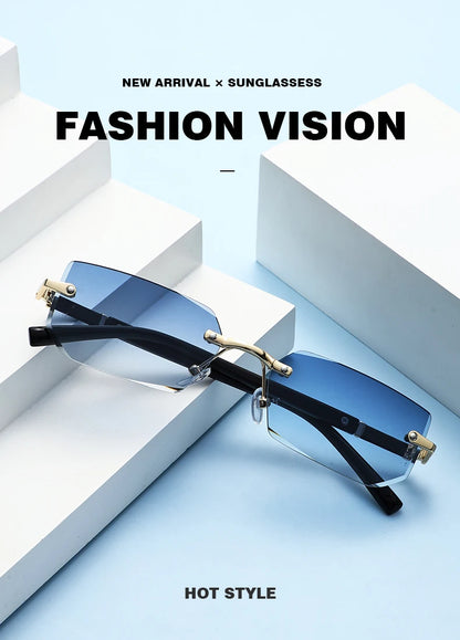 Trendy Rimless Sunglasses for Men Women Fashion Frameless Rectangle Sun Glasses