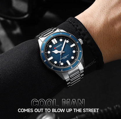 CURREN 8450 Stainless Steel Strap Men's Quartz Watch Business Blue Green Clock Analog Display Wrist Watches for Male
