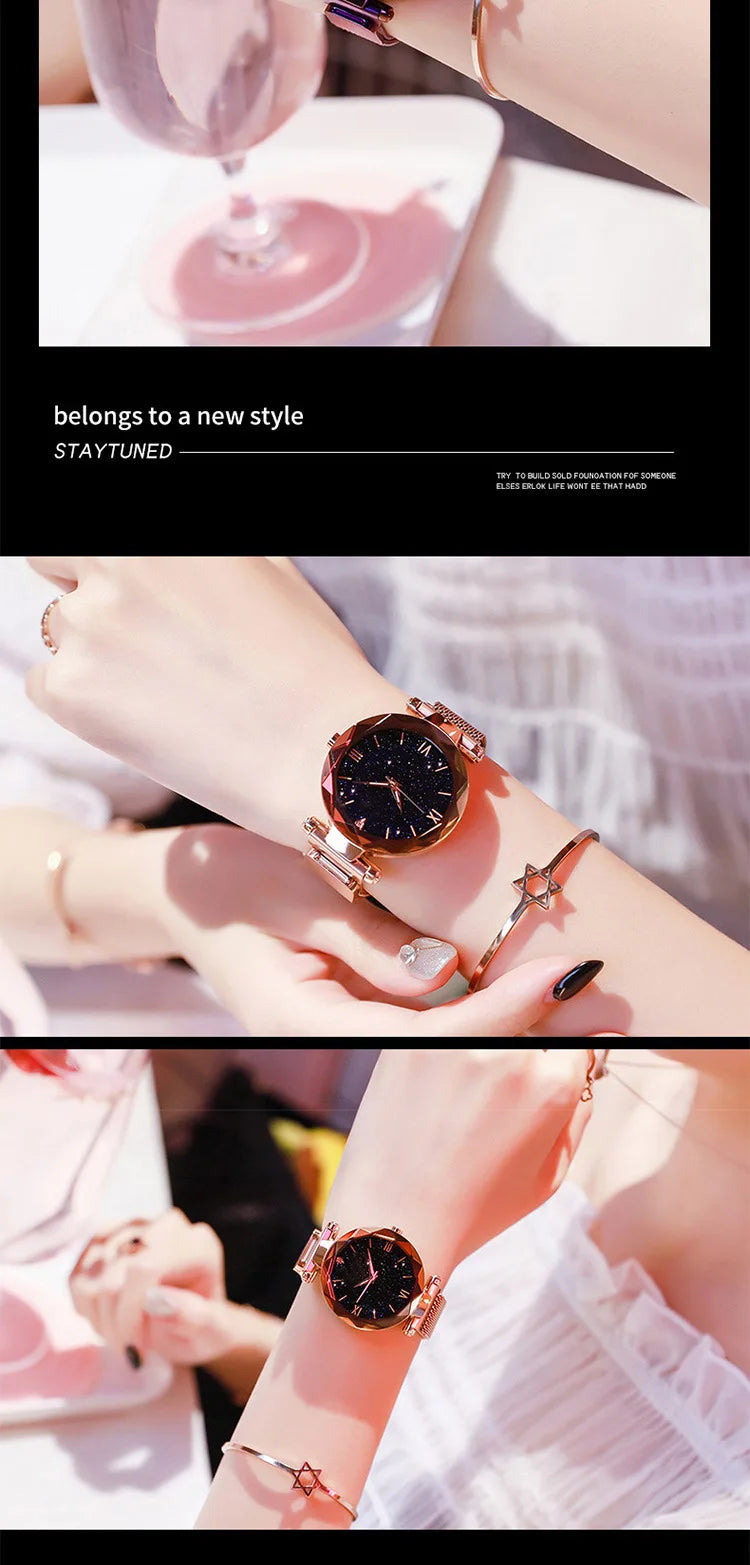 Luxury Starry Sky Women Watches Magnetic Mesh Belt Band Watch Women's Fashion Dress Wristwatch Zegarek Damski Reloj Mujer