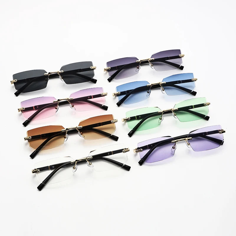 Trendy Rimless Sunglasses for Men Women Fashion Frameless Rectangle Sun Glasses