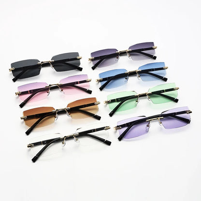 Trendy Rimless Sunglasses for Men Women Fashion Frameless Rectangle Sun Glasses