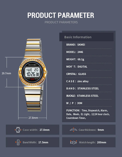 SKMEI 2446 Luxury Casual Female Girl Sports Watches Waterproof Digital Wristwatches