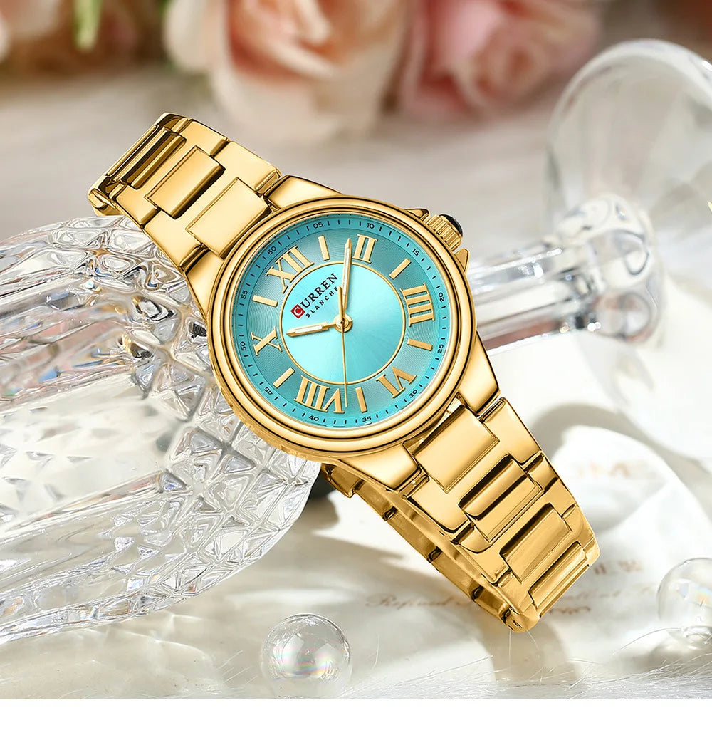 CURREN 9091 Luxury Original Woman Round Watch Stainless Steel 3ATM Waterproof  Wristwatch
