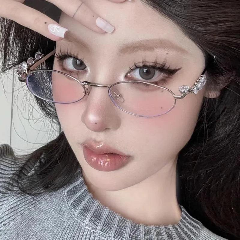 Fashion Small Square Glasses Frame for Women Metal Blue Light Blocking Glasses Japanese Men Retro Trendy Reading Y2K Eyeglasses