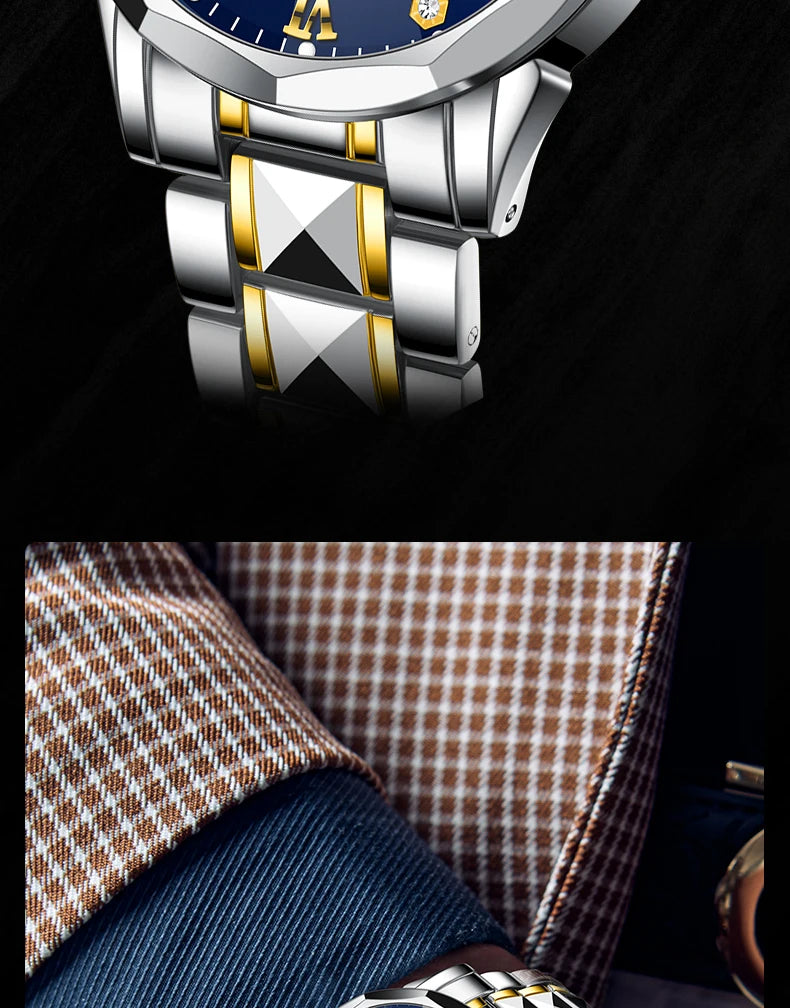 POSHI Men's Quartz Watch Original Waterproof Luminous Dual Calendar Quartz Wristwatch