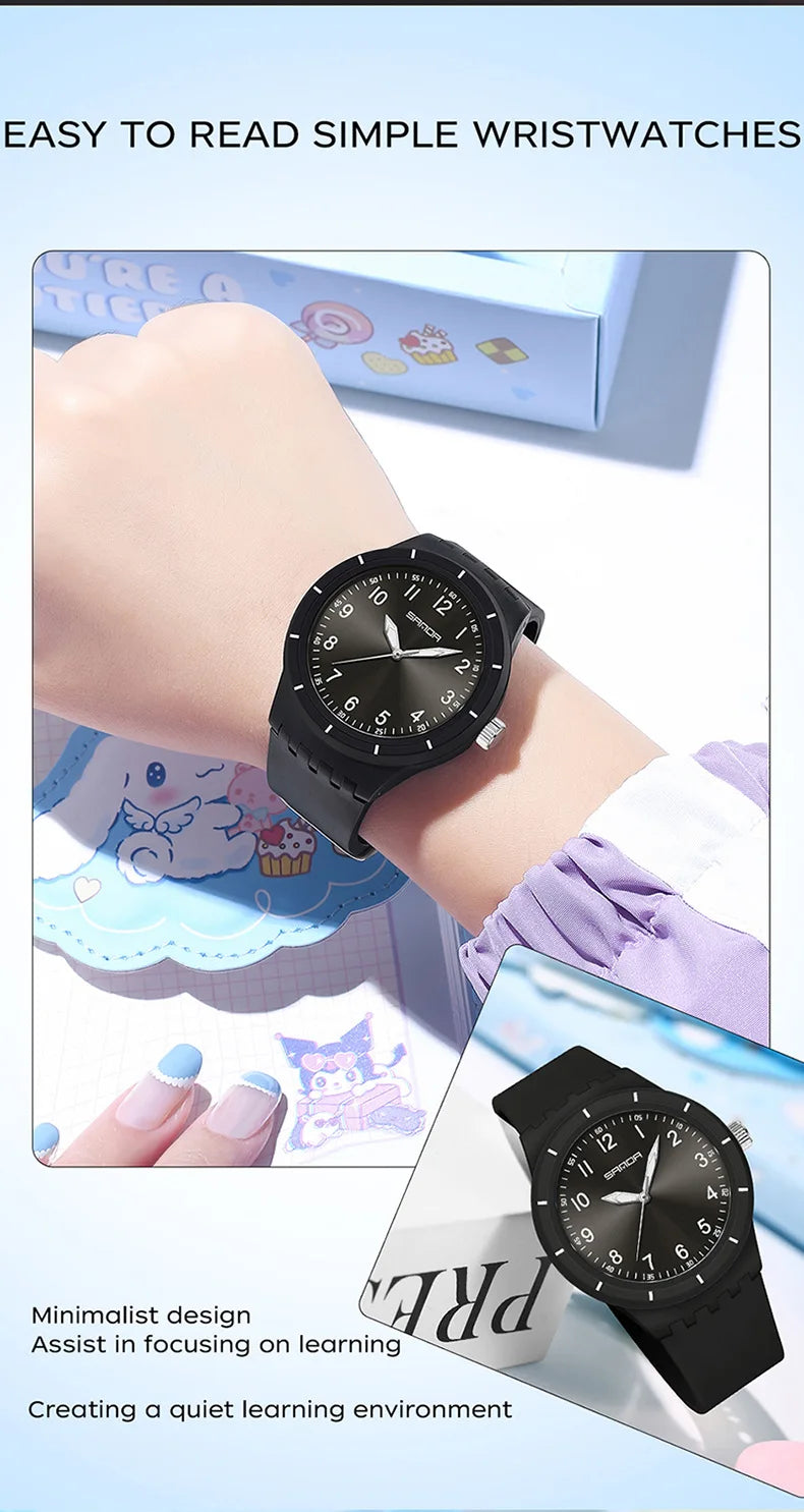 SANDA 9075 Men New Luxury Simple Original Watches Gift Silicone Quartz Wristwatches