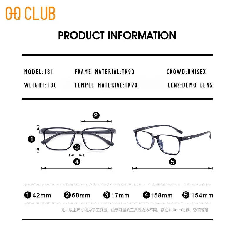 O-Q CLUB Men's Eyeglasses Optical Lenses With Prescription Glasses Women Eye Glass for Man Women's Eyeglass Frame Lunette Myopia