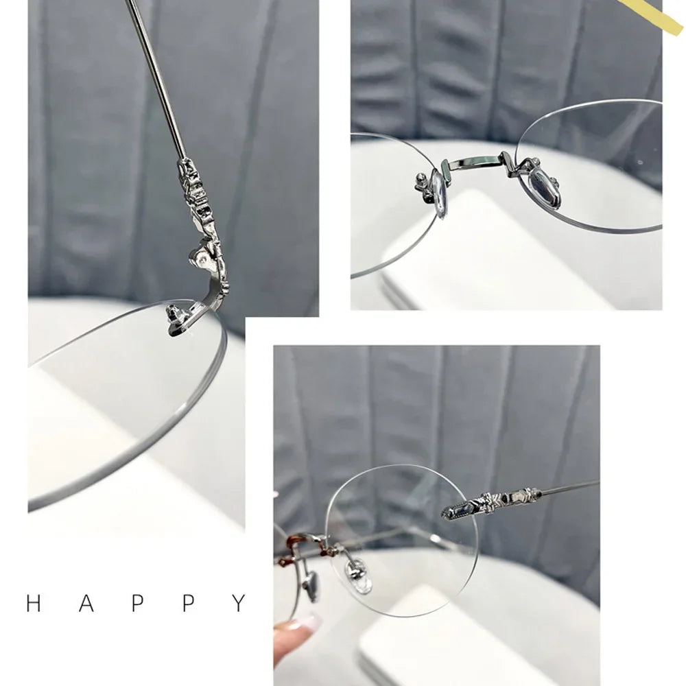 New Trendy Anti-blue Light Vintage Frameless Square Eyeglasses for Women Girls Blue Light Blocking Glasses Eyewear Accessories