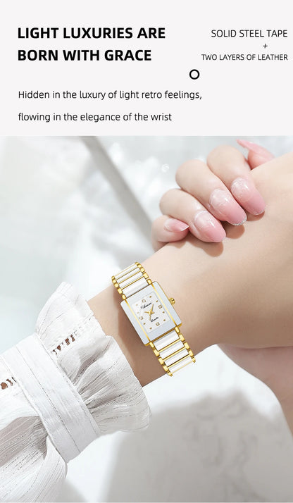 CHENXI 104A Couple Watches Waterproof Luxury Ceramics Square Business Stainless Steel Strap for Women Men Clock