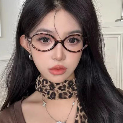 Japanese Y2K Retro Black Oval Frame Glasses for Women