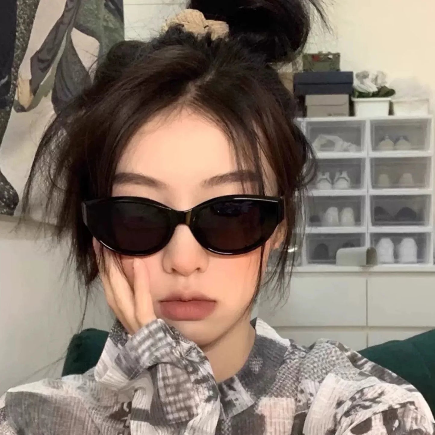 Y2K Vintage Cat Eye Small Frame Sunglasses UV Resistant Eyeglasses for Men Women