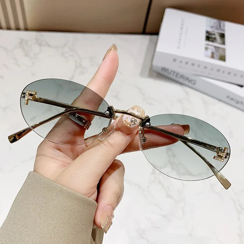 Elegant Diamond Oval Sunglasses Male Letter "F" Rimless Sunglasses  car sunglasses 90902
