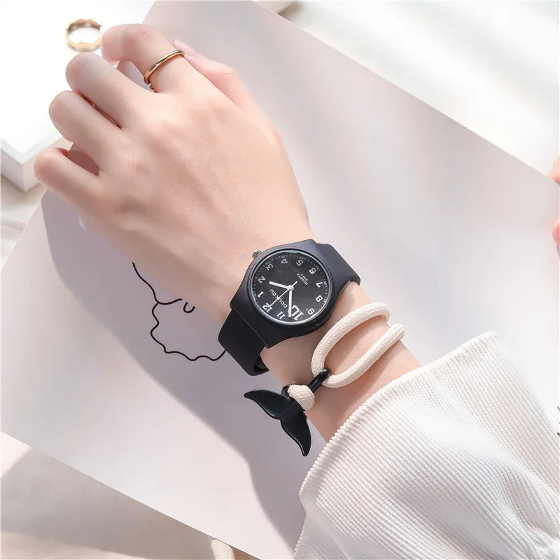 Candy Colors Silicone Strap Quartz Wristwatch Student Watch INS Korean Fashion Trendy Ladies Wristwatch Simple Versatile Clock
