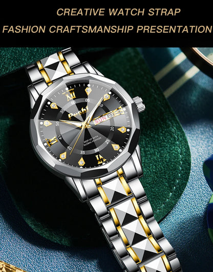 POSHI Men's Quartz Watch Original Waterproof Luminous Dual Calendar Quartz Wristwatch